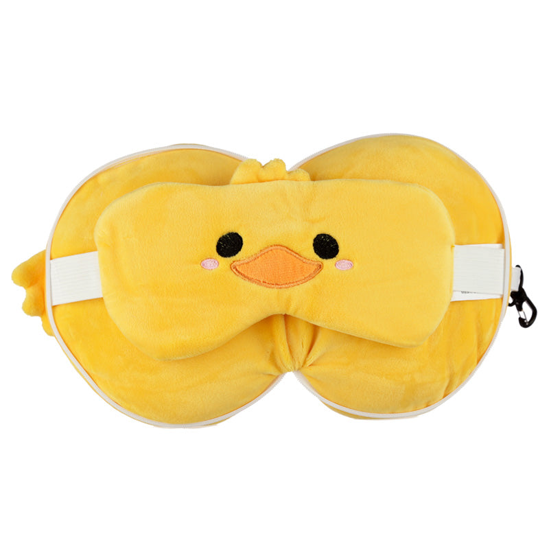 Duck Relaxeazzz Plush Round Travel Pillow  and  Eye Mask Set