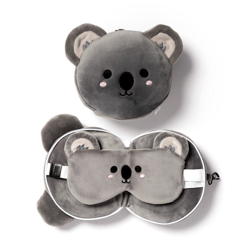 Koala Relaxeazzz Plush Round Travel Pillow  and  Eye Mask Set