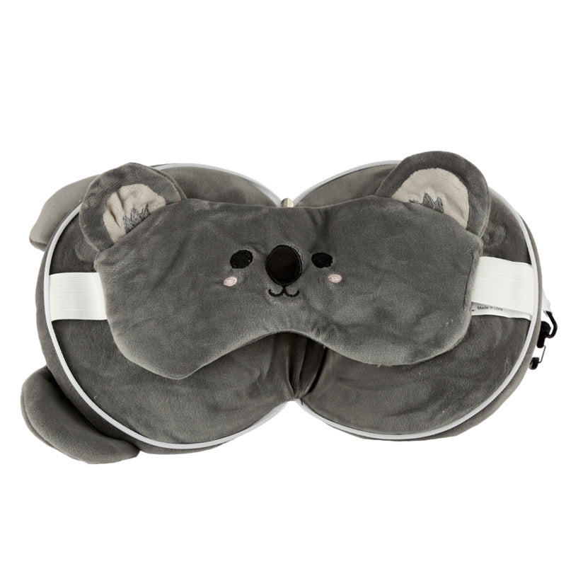 Koala Relaxeazzz Plush Round Travel Pillow  and  Eye Mask Set