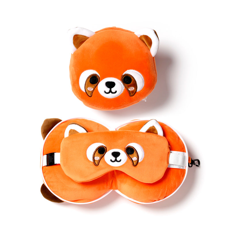 Red Panda Relaxeazzz Plush Round Travel Pillow  and  Eye Mask Set