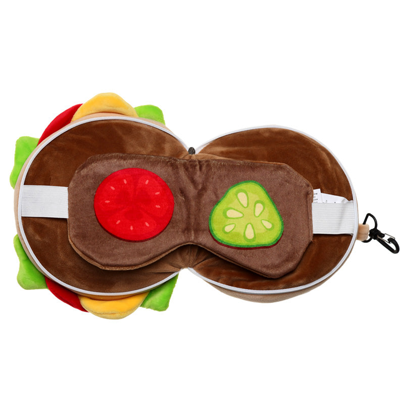 Fast Food Burger Relaxeazzz Plush Round Travel Pillow  and  Eye Mask Set