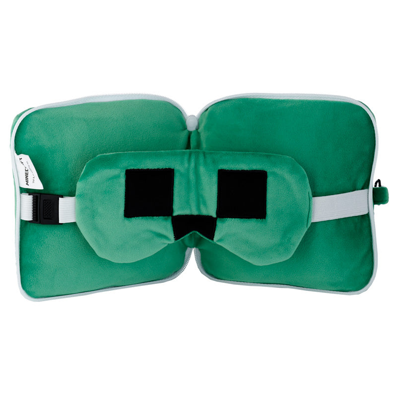 Relaxeazzz Minecraft Creeper Shaped Plush Travel Pillow  and  Eye Mask