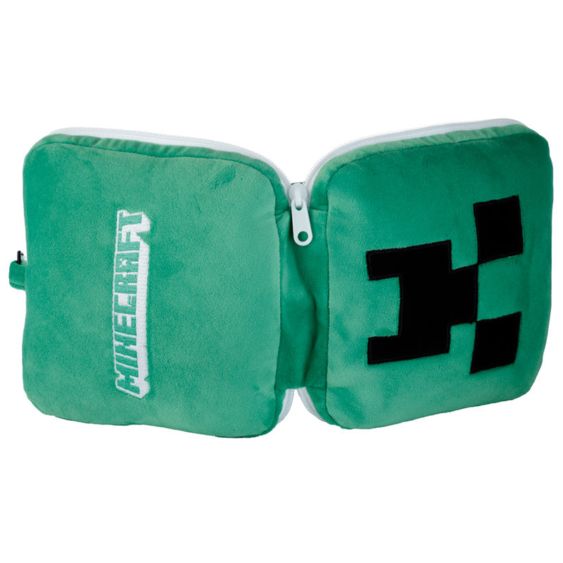 Relaxeazzz Minecraft Creeper Shaped Plush Travel Pillow  and  Eye Mask