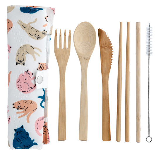 100% Natural Bamboo Cutlery 6 Piece Set - Cat's Life