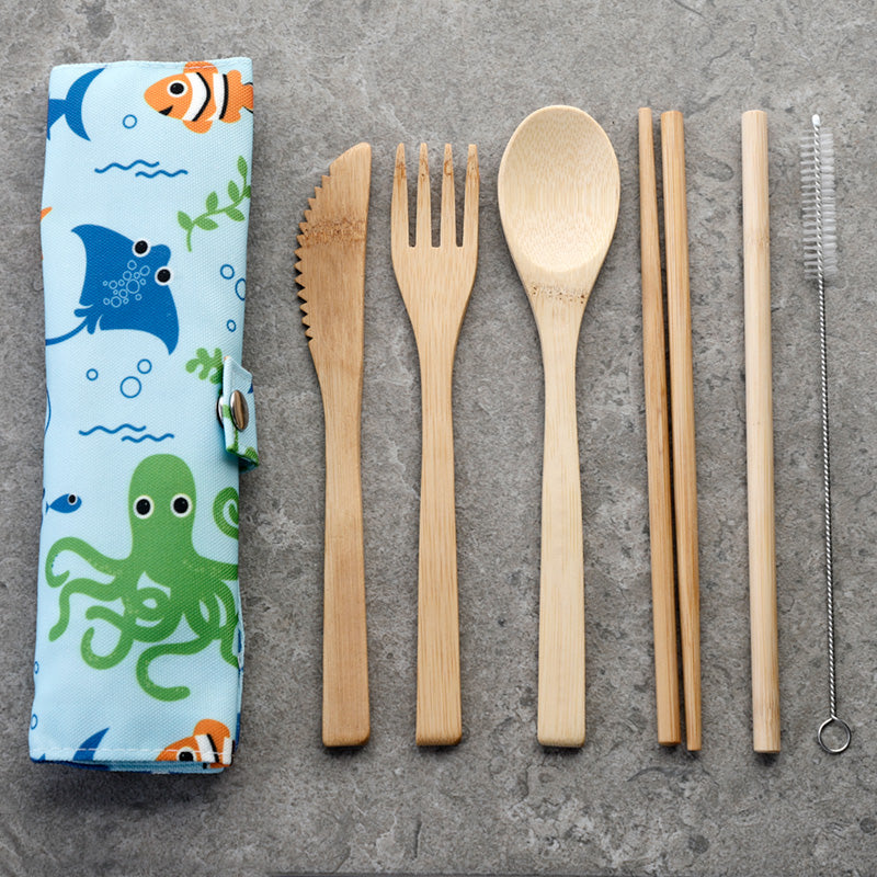 100% Natural Bamboo Cutlery 6 Piece Set - Splosh Sealife