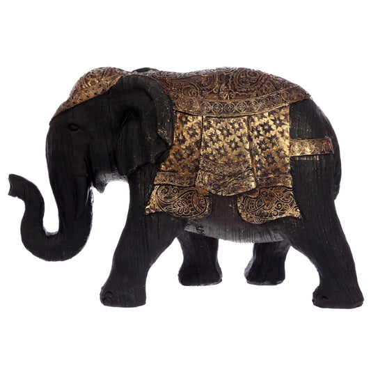 Decorative Thai Brushed Black and Gold Medium Elephant