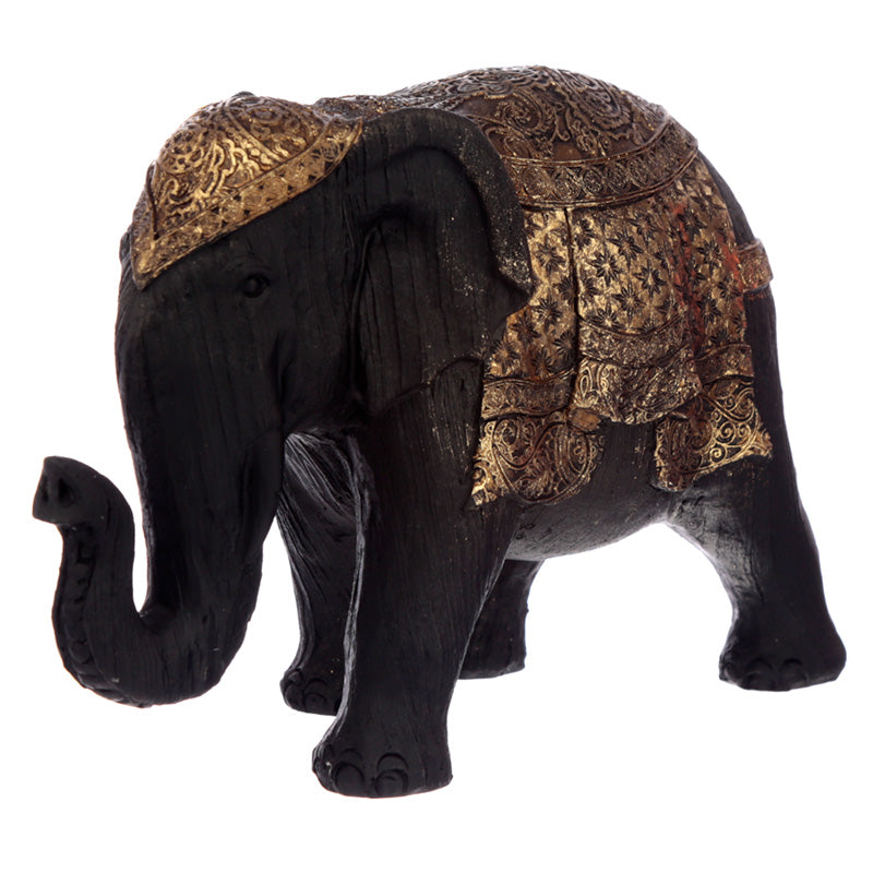 Decorative Thai Brushed Black and Gold Medium Elephant