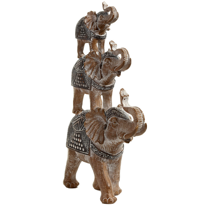 Decorative Stacked Elephant Wood Effect Figurine