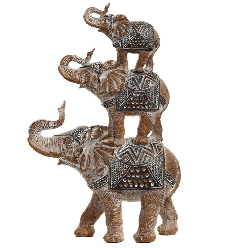 Decorative Stacked Elephant Wood Effect Figurine