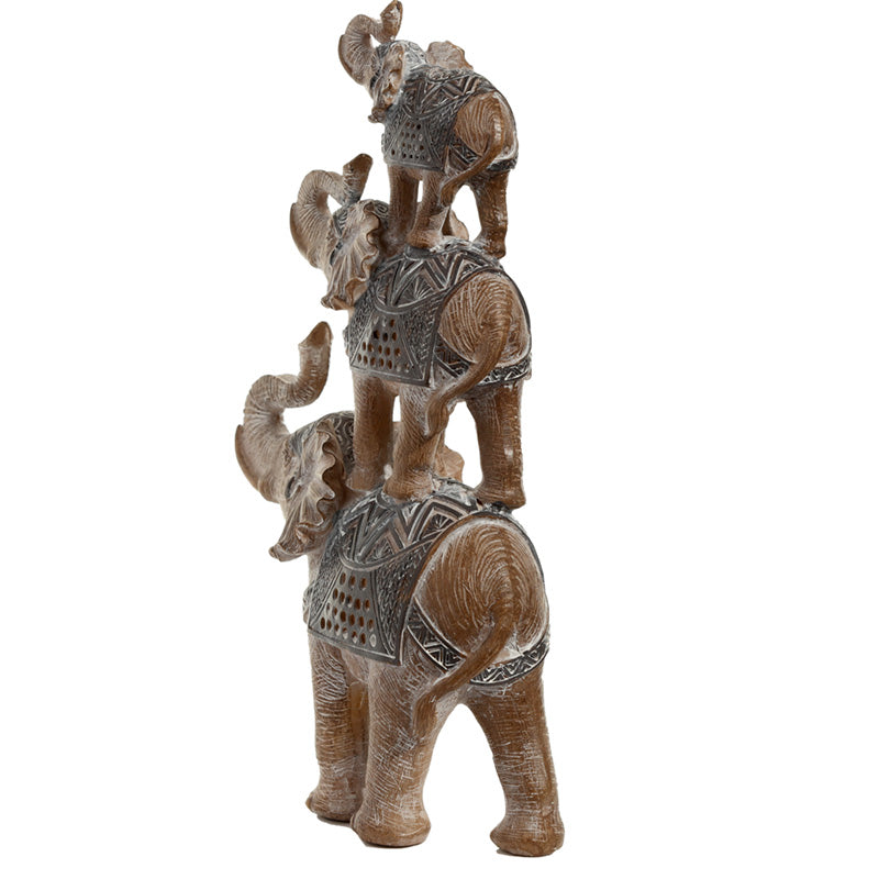 Decorative Stacked Elephant Wood Effect Figurine