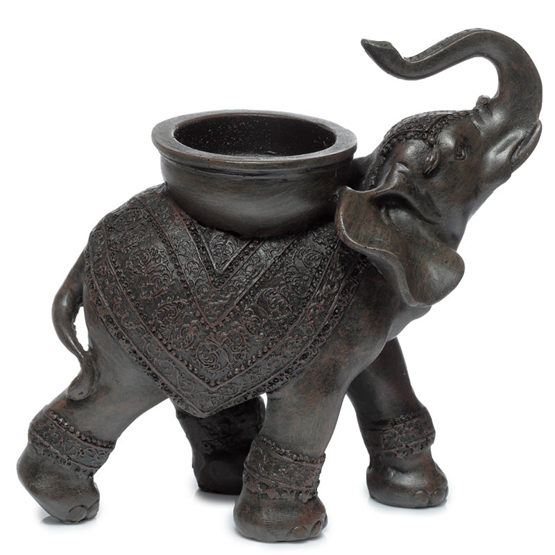 Decorative Tea Light Candle Holder - Peace of the East Wood Effect Elephant on Back