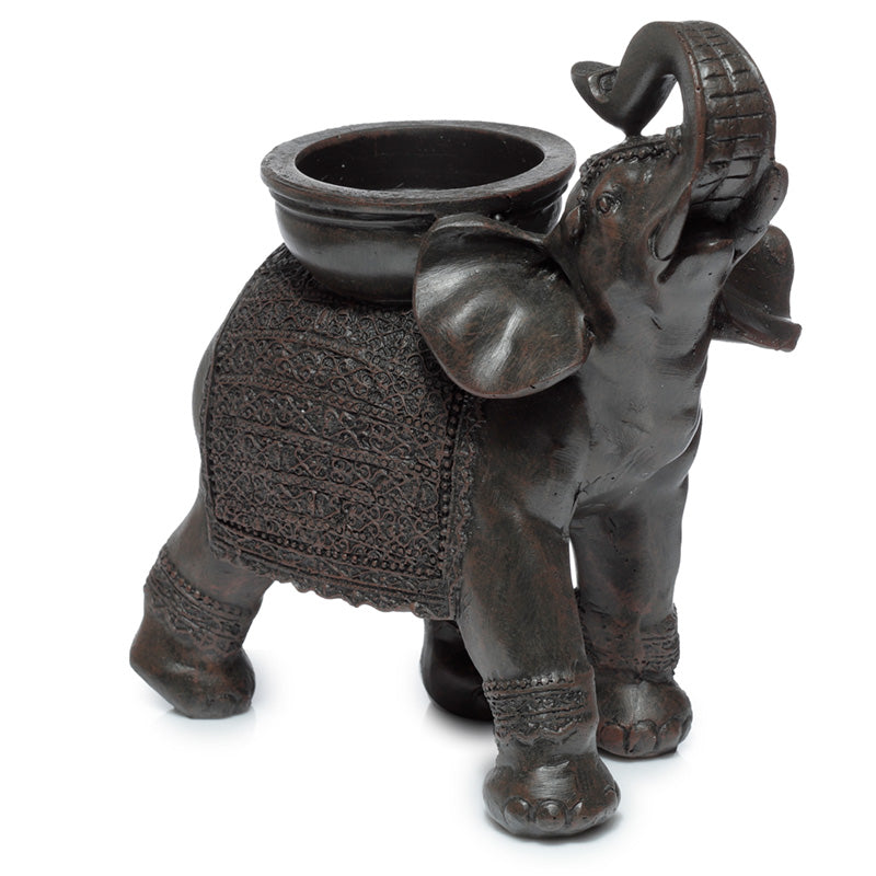 Decorative Tea Light Candle Holder - Peace of the East Wood Effect Elephant on Back