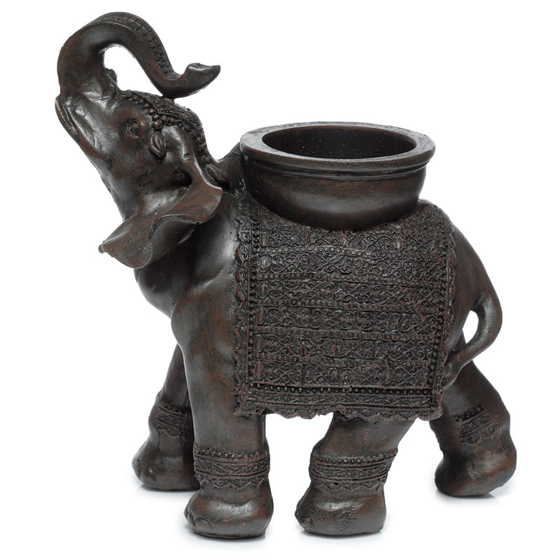 Decorative Tea Light Candle Holder - Peace of the East Wood Effect Elephant on Back