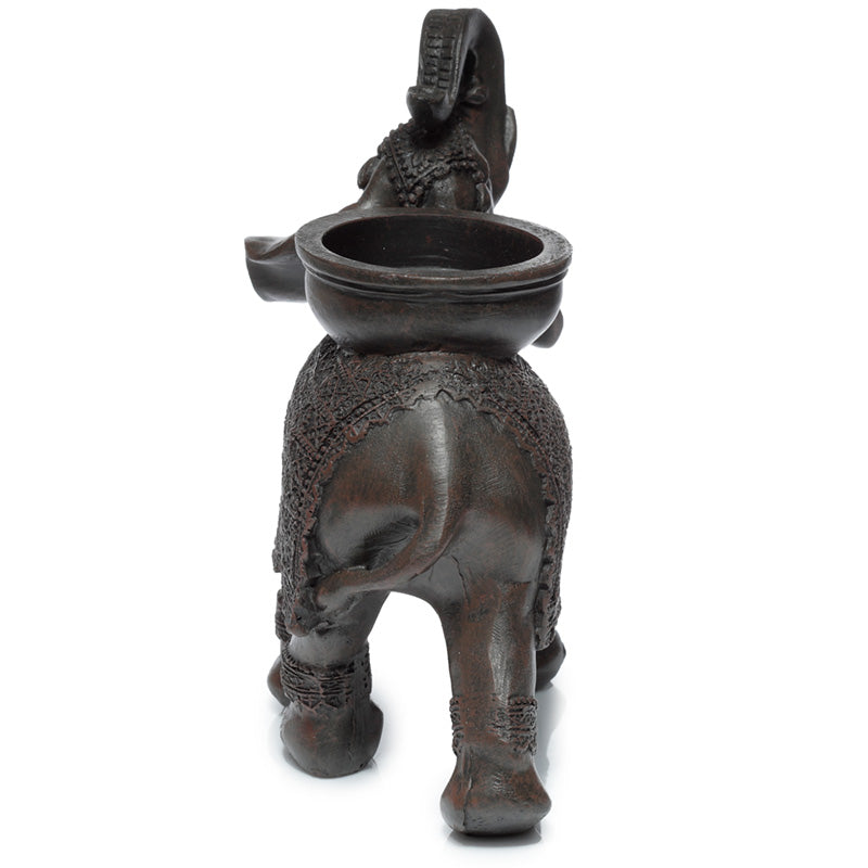 Decorative Tea Light Candle Holder - Peace of the East Wood Effect Elephant on Back