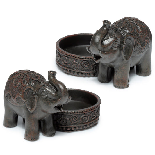 Decorative Tea Light Candle Holder - Peace of the East Wood Effect Elephant