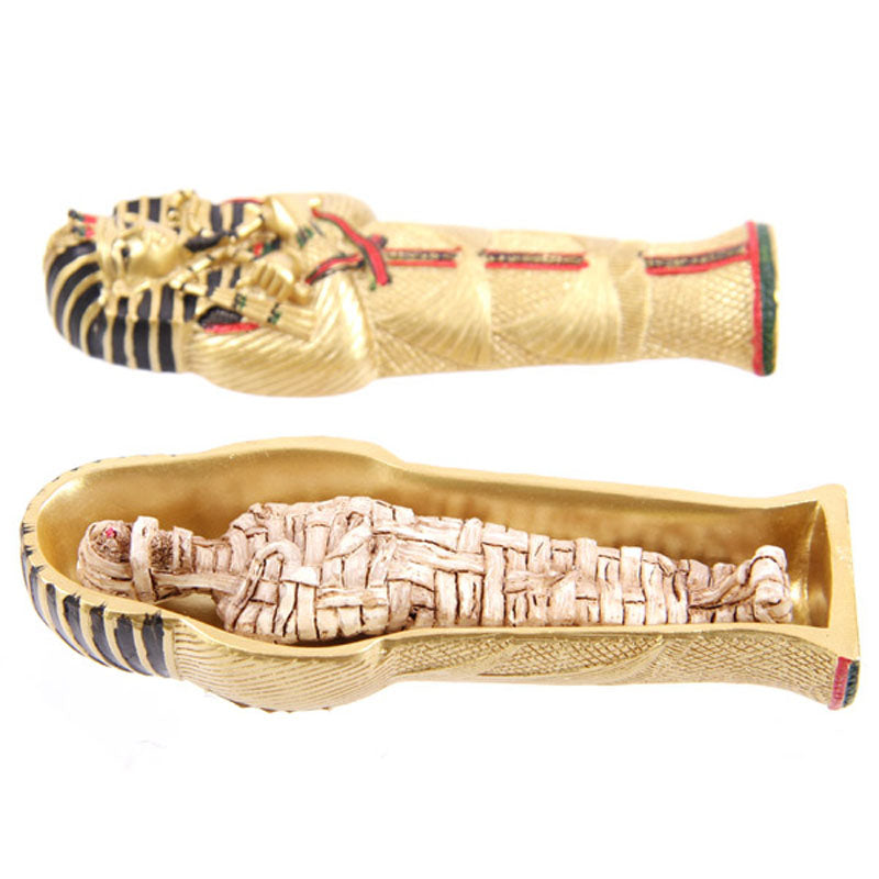 Gold Egyptian Tutankhamen Sarcophagus Trinket Box with Mummy