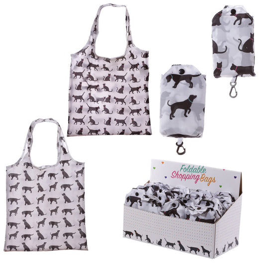 Handy Fold Up Cat  and  Dog Design Shopping Bag with Holder