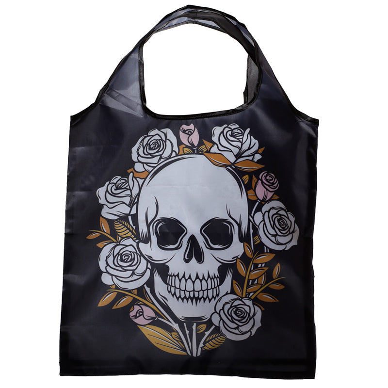 Handy Fold Up Skulls  and  Roses Shopping Bag with Holder