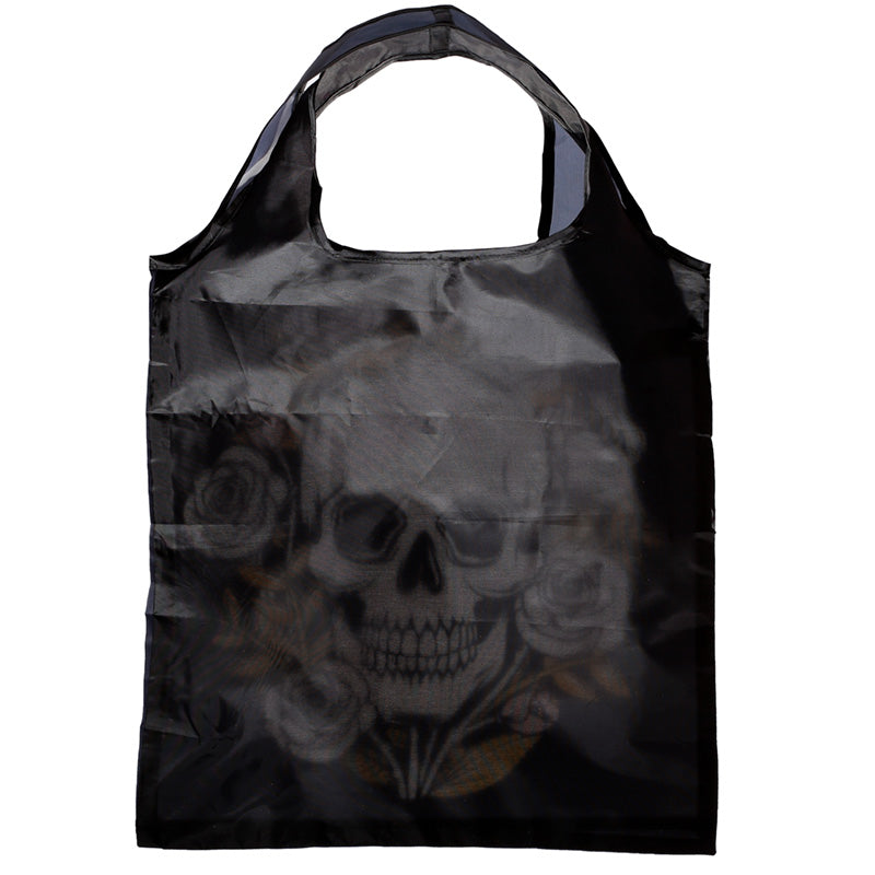 Handy Fold Up Skulls  and  Roses Shopping Bag with Holder