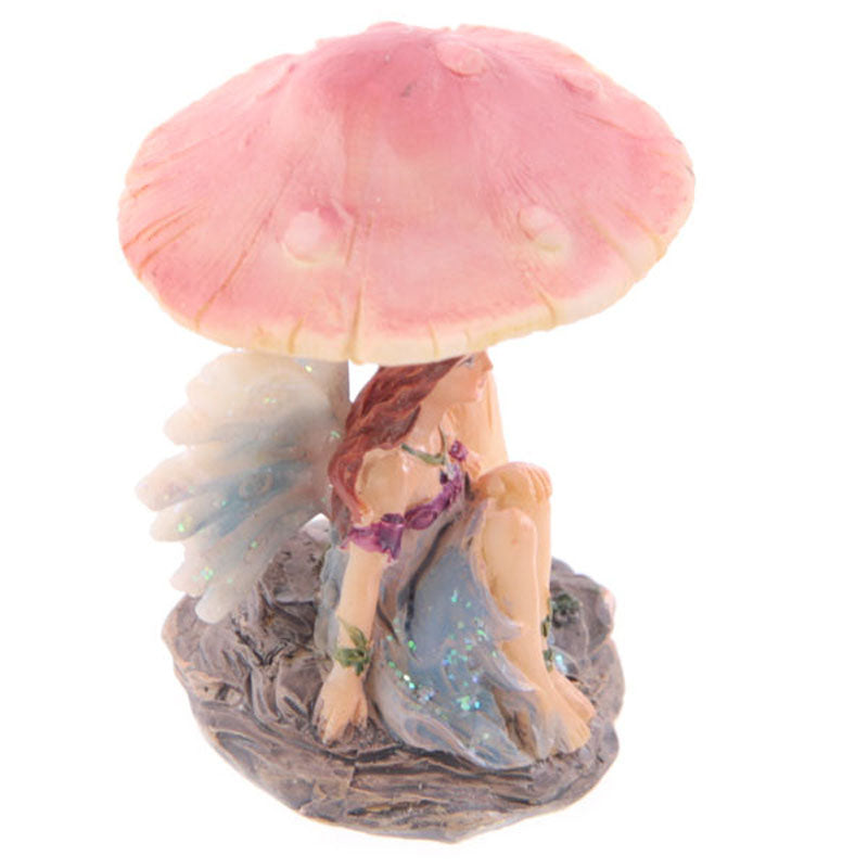 Cute Flower Fairy Sheltering Under Mushroom Figurine