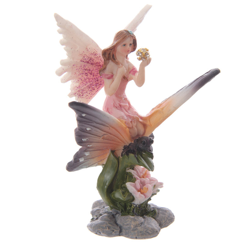 Cute Flower Fairy Riding Butterfly Figurine