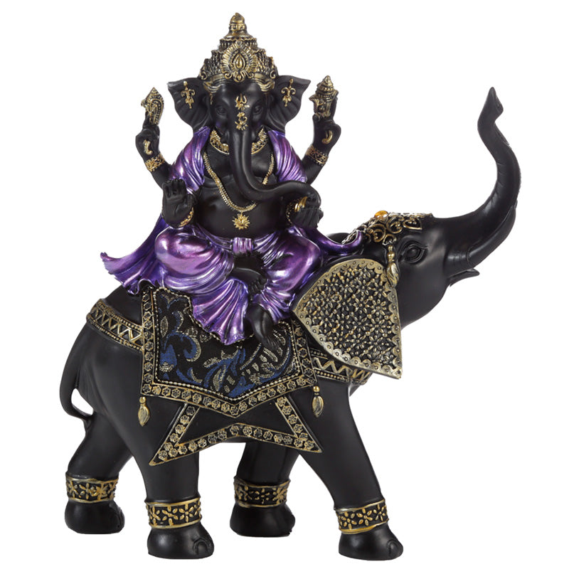 Decorative Purple, Gold  and  Black Ganesh - Riding Elephant