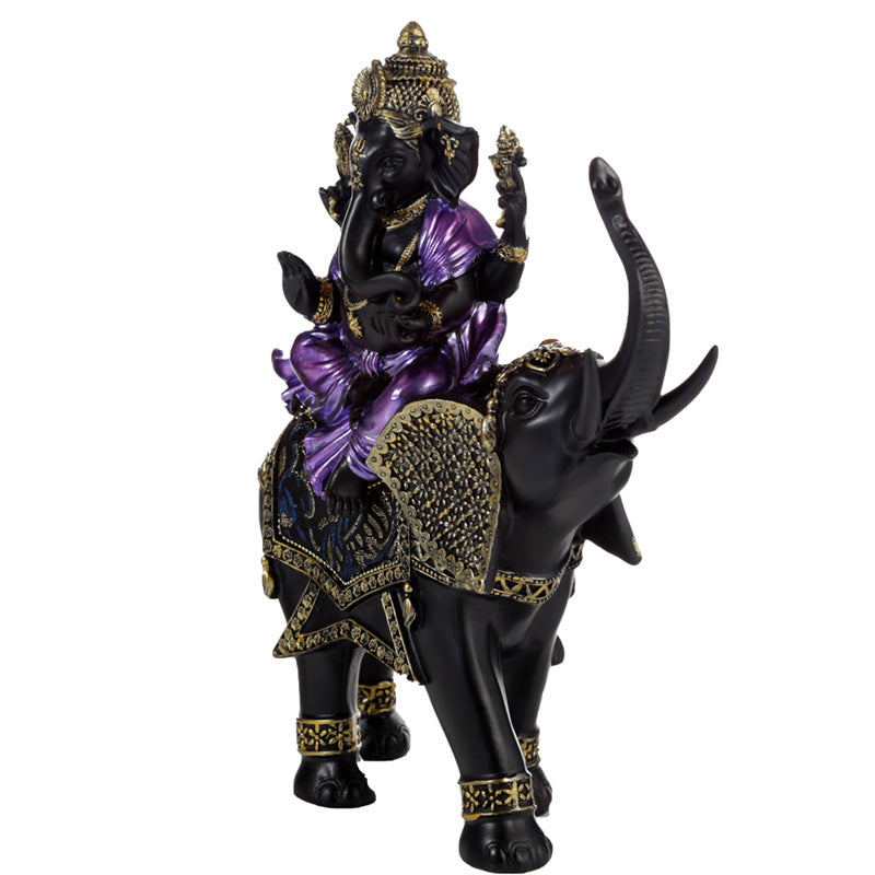 Decorative Purple, Gold  and  Black Ganesh - Riding Elephant