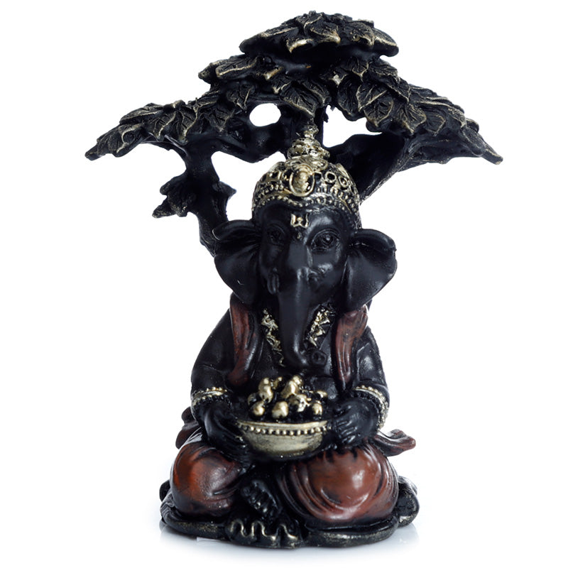 Black and Gold Ganesh Sitting Under Tree