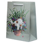 Kim Haskins Floral Cat in Plant Pot Green Gift Bag - Large