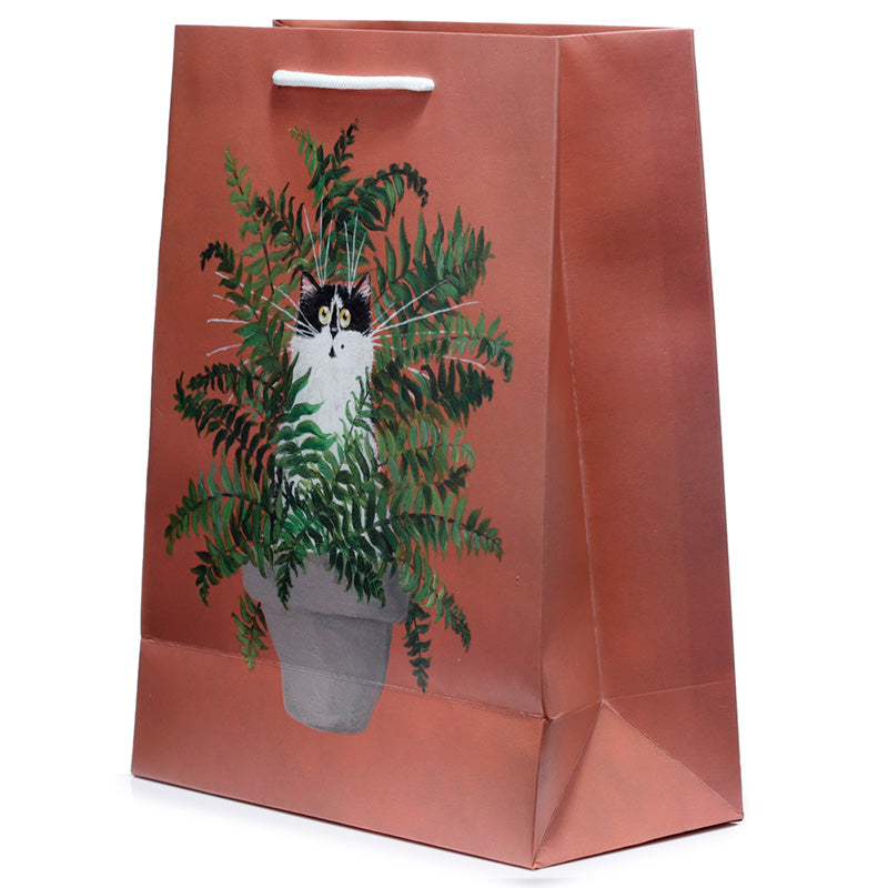 Kim Haskins Floral Cat in Fern Red Gift Bag - Large