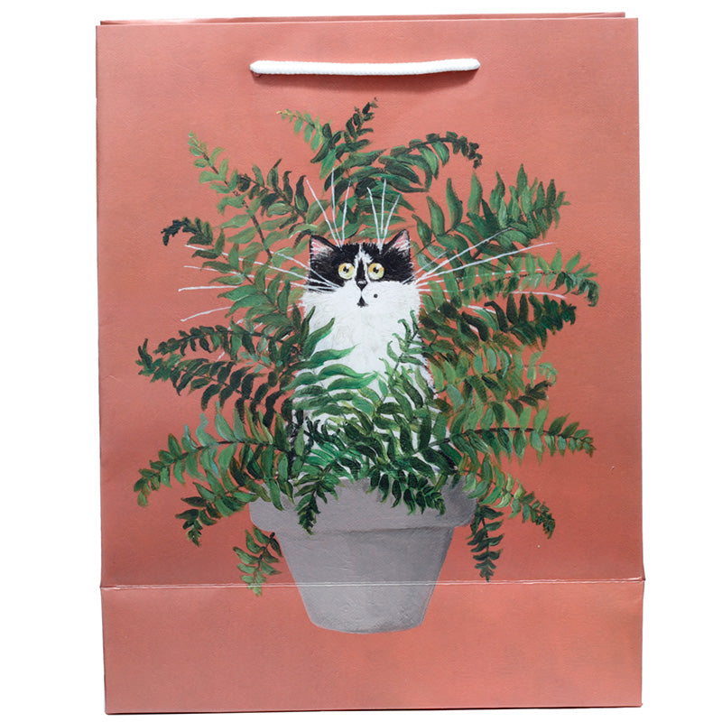 Kim Haskins Floral Cat in Fern Red Gift Bag - Large