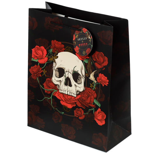 Skulls and Roses Red Roses Large Gift Bag