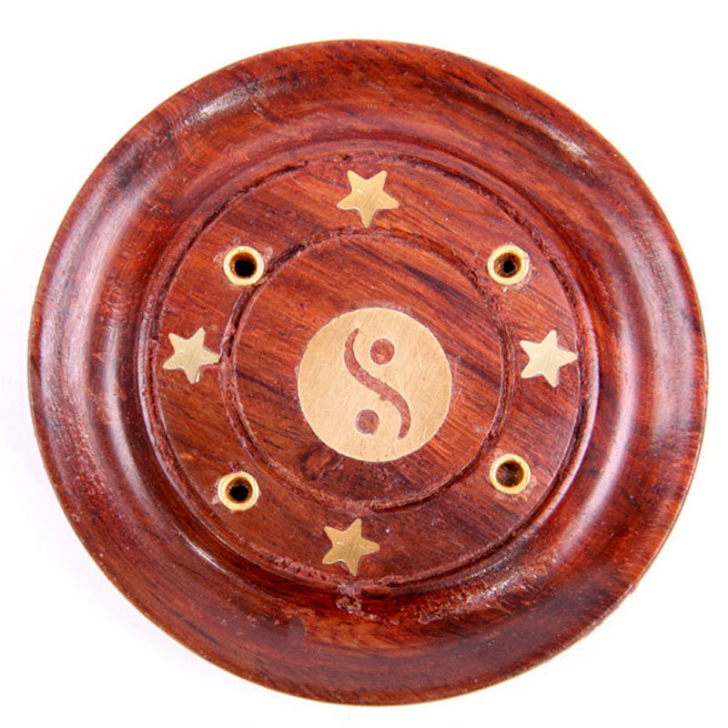 Decorative Sheesham Wood Round Yin Yang Ashcatcher