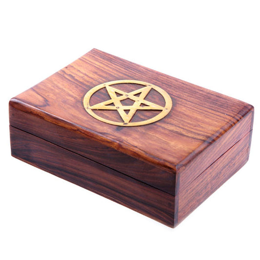 Decorative Sheesham Wood Pentagram 17.5cm Trinket Box