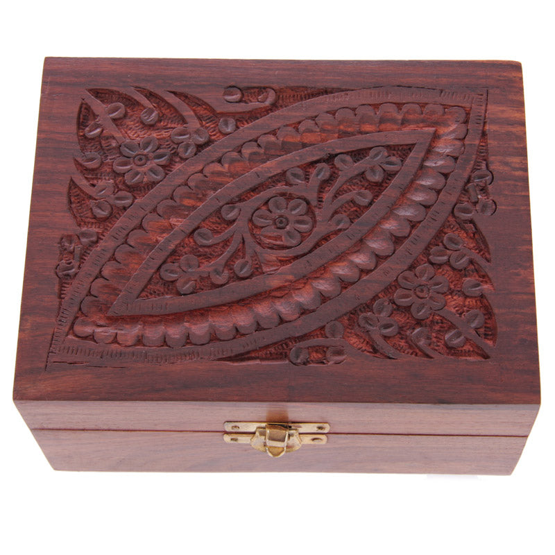 Decorative Sheesham Wood Carved Compartment Box Medium