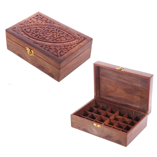 Decorative Sheesham Wood Carved Compartment Box Large