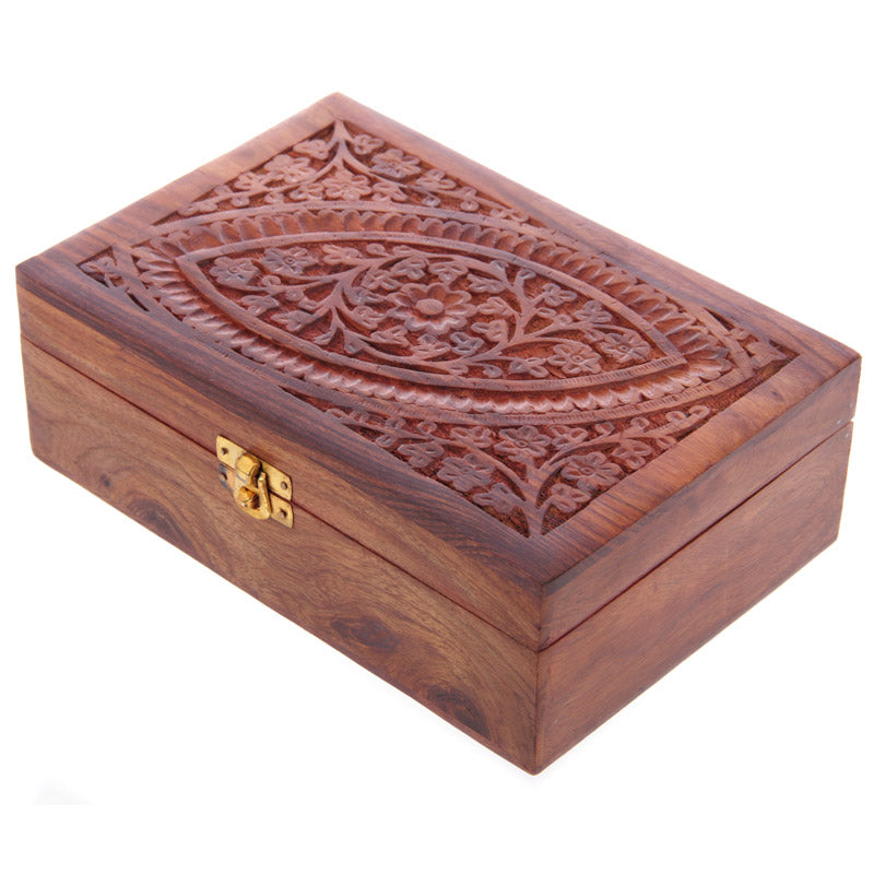 Decorative Sheesham Wood Carved Compartment Box Large