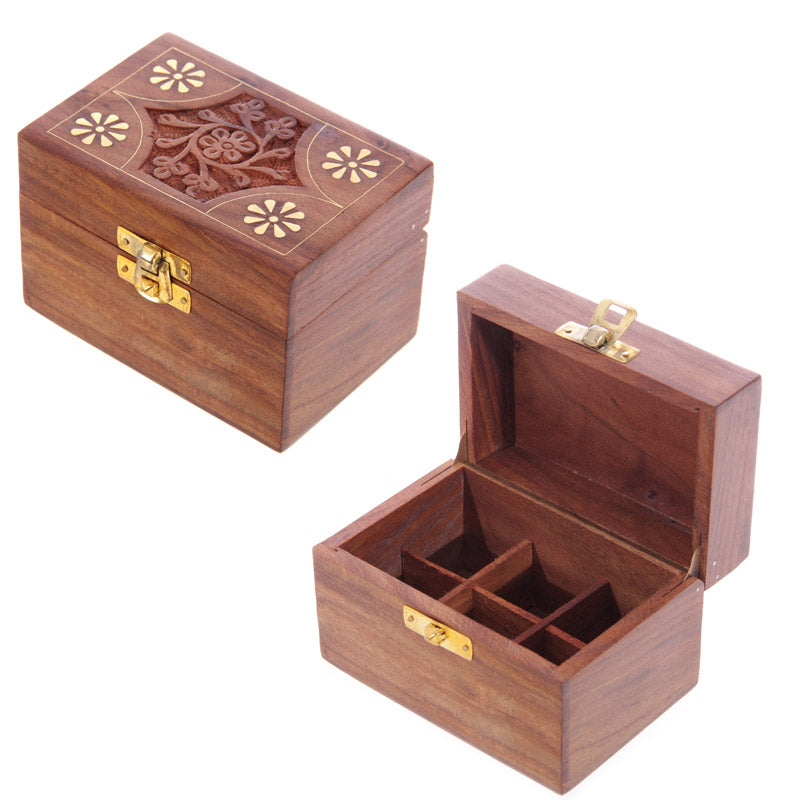 Decorative Sheesham Wood Floral Compartment Box Small