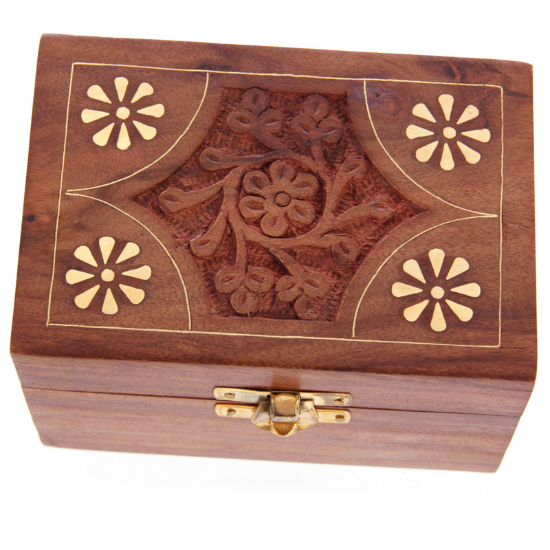 Decorative Sheesham Wood Floral Compartment Box Small