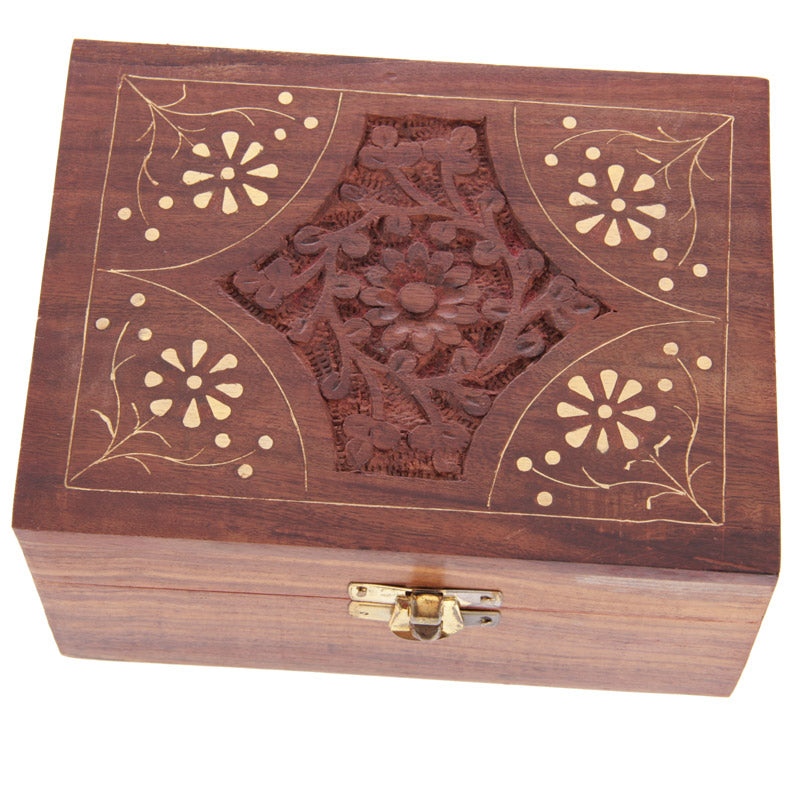 Decorative Sheesham Wood Floral Compartment Box Medium