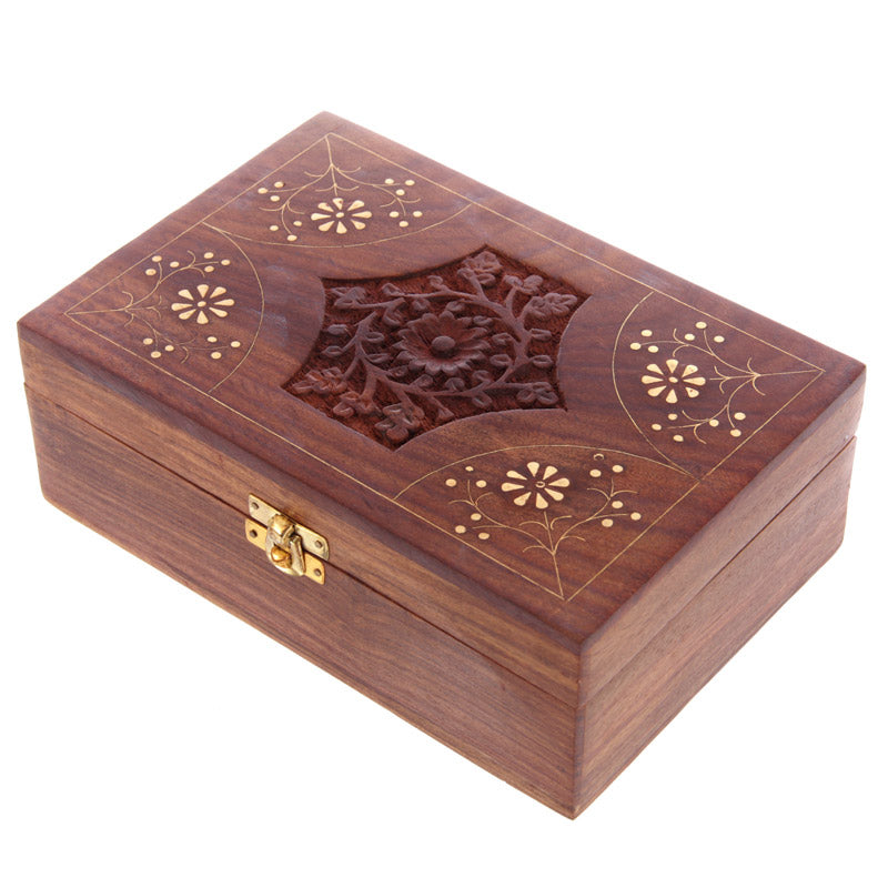 Decorative Sheesham Wood Floral Compartment Box Large