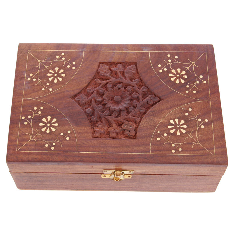 Decorative Sheesham Wood Floral Compartment Box Large