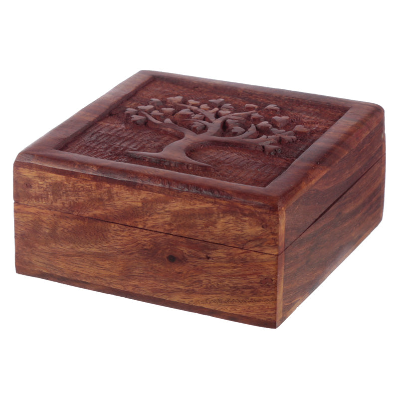 Carved Sheesham Wood Tree of Life Trinket Box