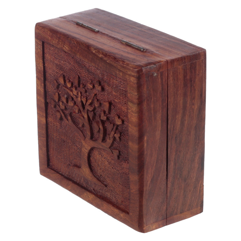 Carved Sheesham Wood Tree of Life Trinket Box