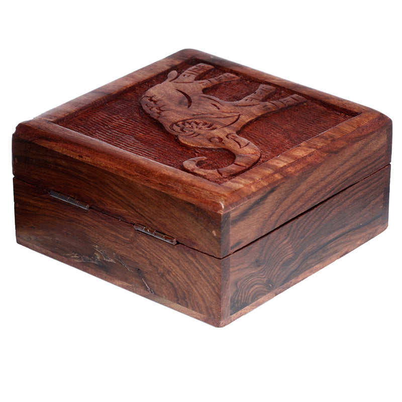 Sheesham Wood Carved Elephant Trinket Box