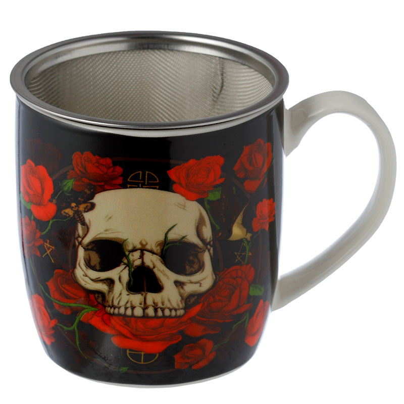 Porcelain Mug  and  Infuser Set - Skulls and Roses