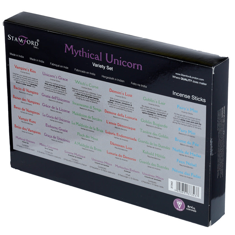 37343 Stamford Hex Black Incense Sticks 6 Pack Variety Set - Mythical Unicorn