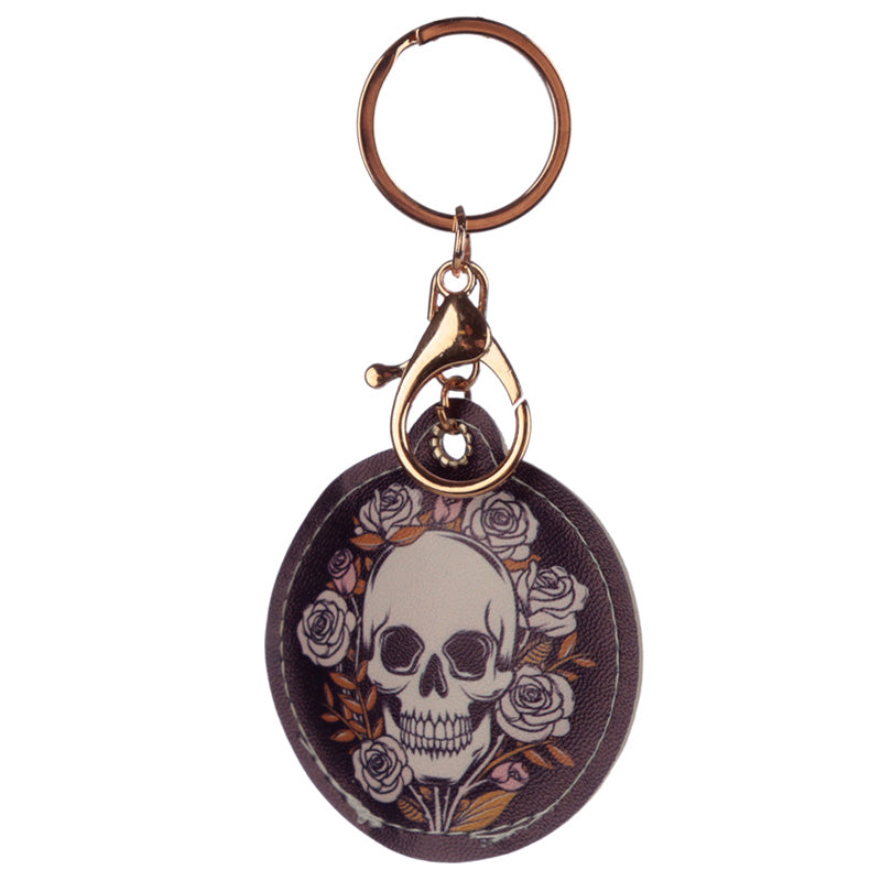 Fun Leatherette Skulls and Roses Keyring