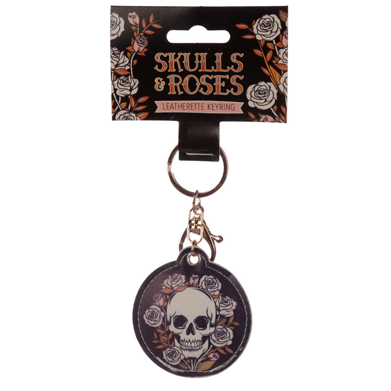 Fun Leatherette Skulls and Roses Keyring