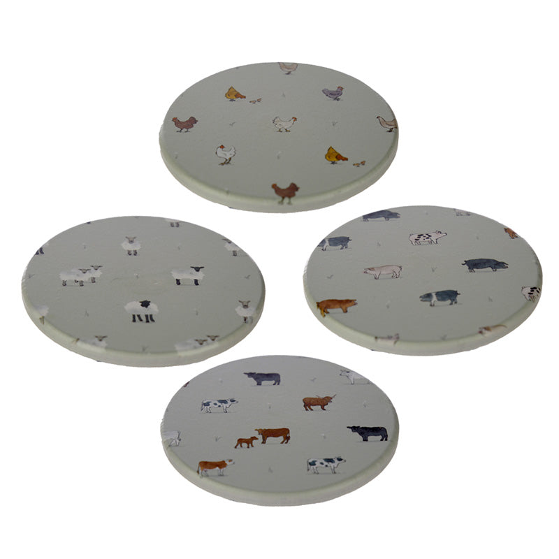 Set of 4 Novelty Coasters - Willow Farm